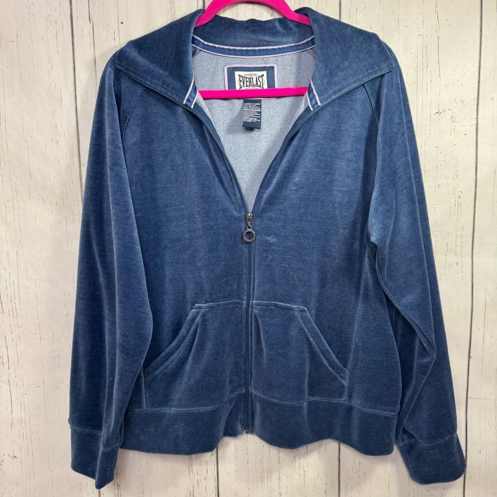 Everlast Denim Blue Velour Zip Hoodie Ladies XL Y2K Athleisure Boxing Sportwear